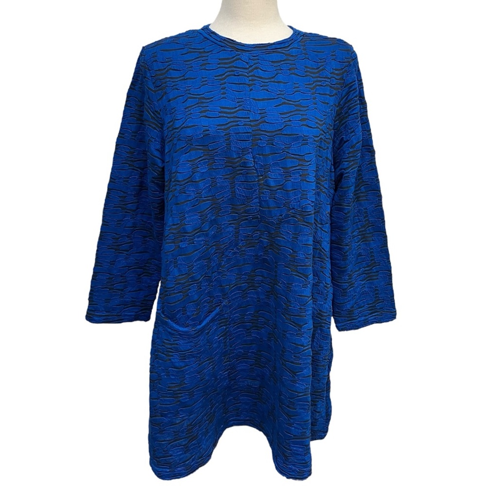 Nyah Black and Blue Textured Tunic with Pocket Crewneck Women's Size Large
